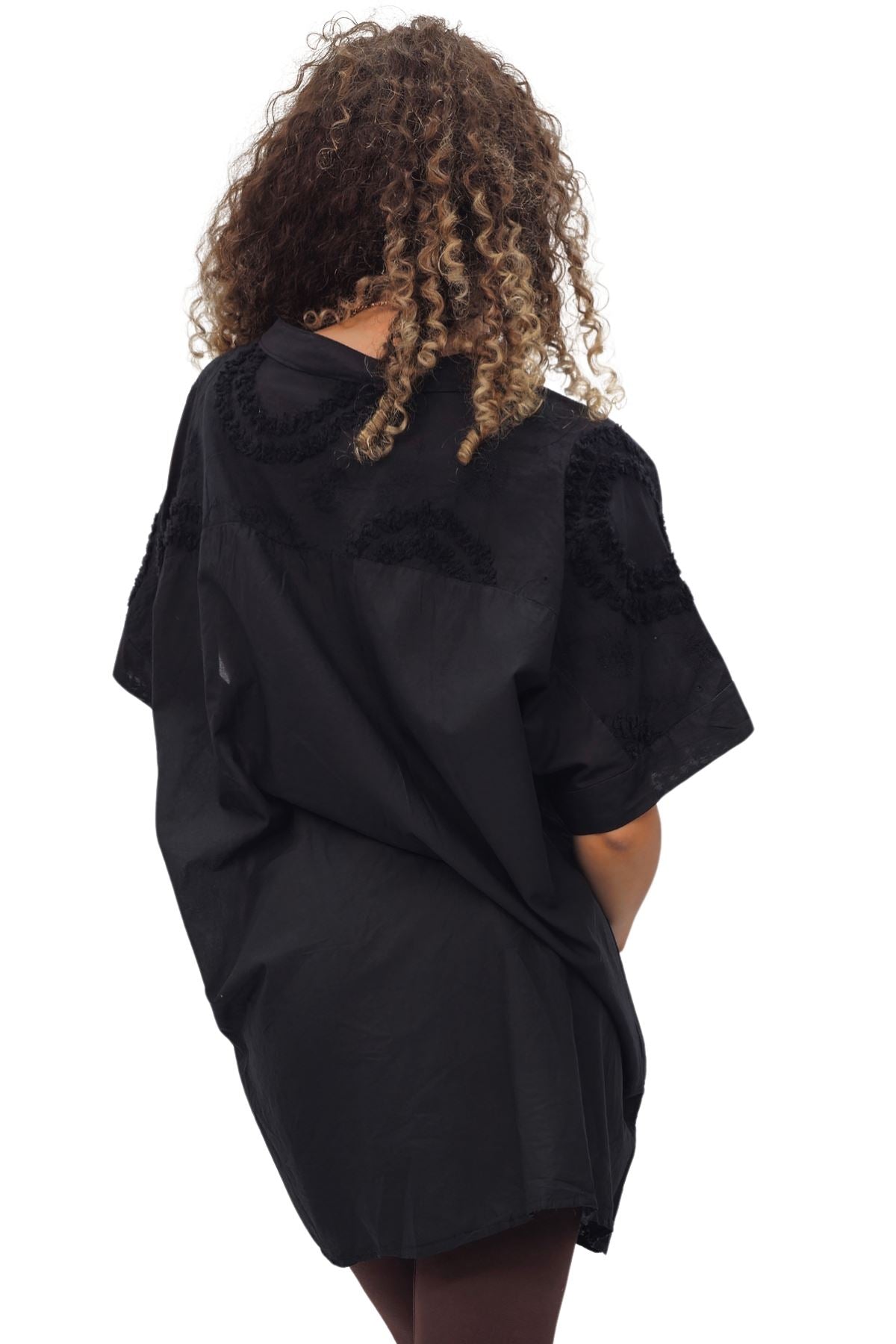 Plain Chest Pocket Lace Embroidered Detailing Cotton Top