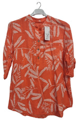 Leaf Print Chest Pocket Cotton Top