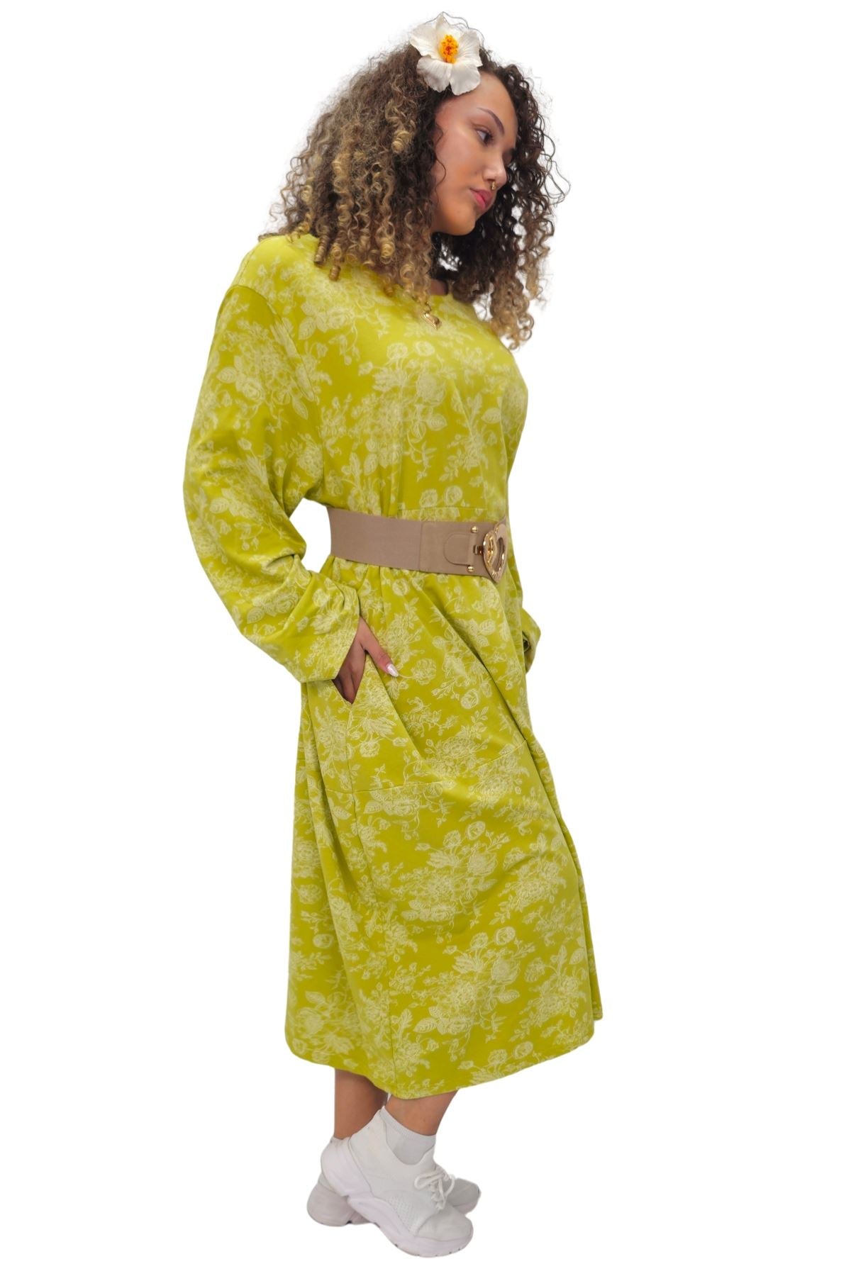 Floral Print Baggy Long Style Cotton Dress