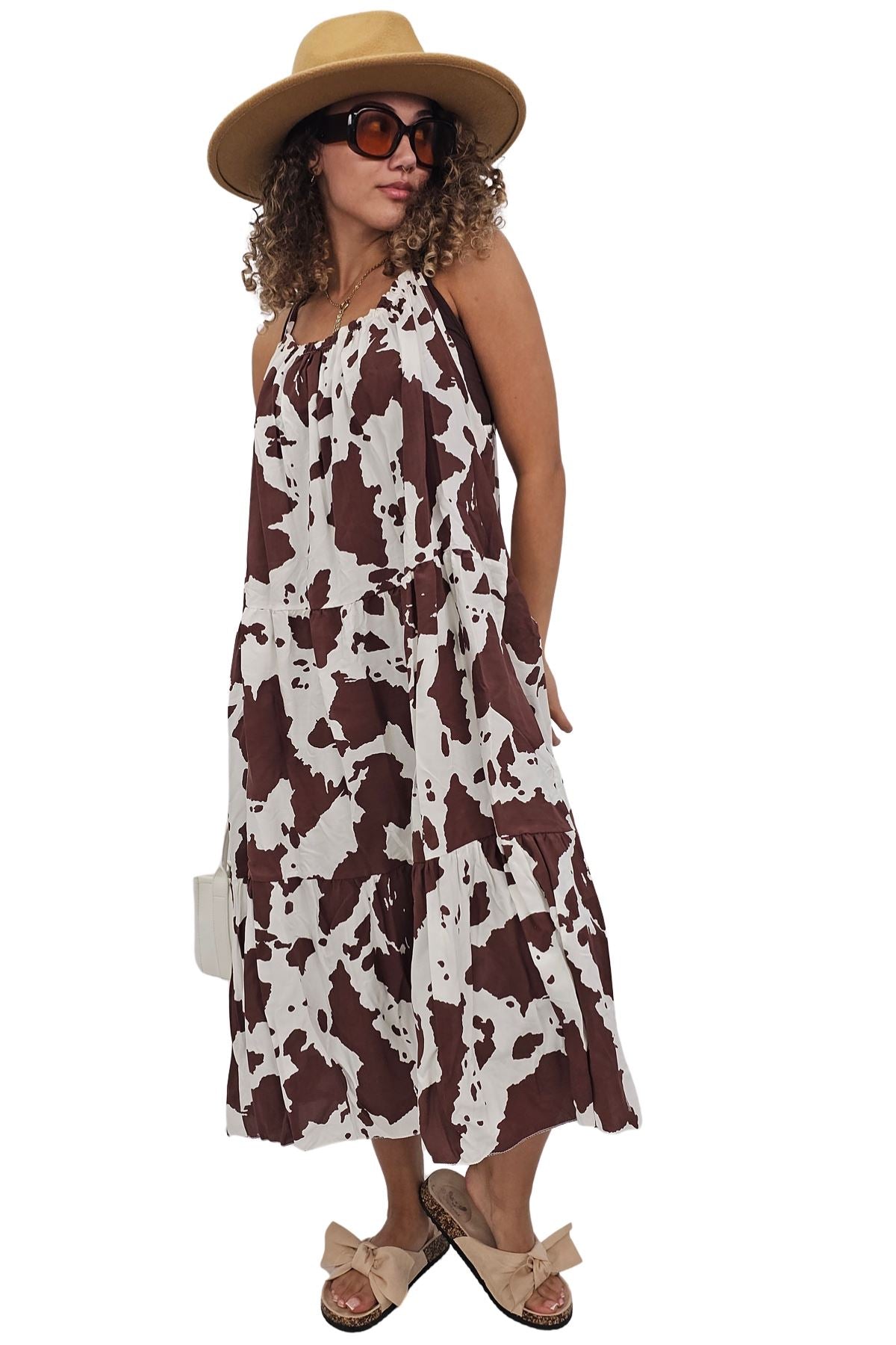 Abstract Floral Blotch Print Spaghetti Strap Dress
