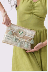 Flower Print Shell Tassel Bag