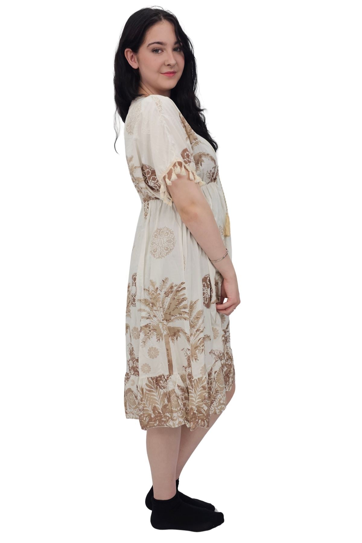 Floral Botanical Print Elasticated Waist Dress