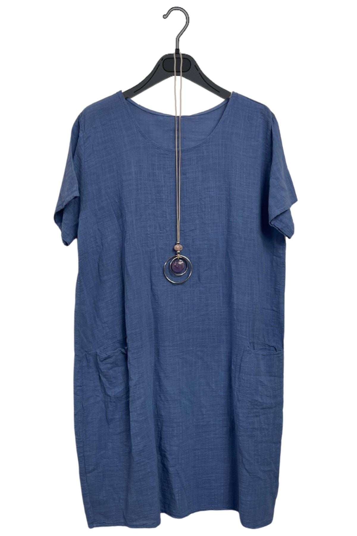 Plain Two Front Patch Pockets Cotton Dress