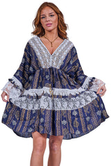 Geometric Floral-like Pattern Bohemian Resort Style Dress