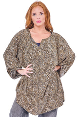 Leopards Print Button Detail Tunic Top