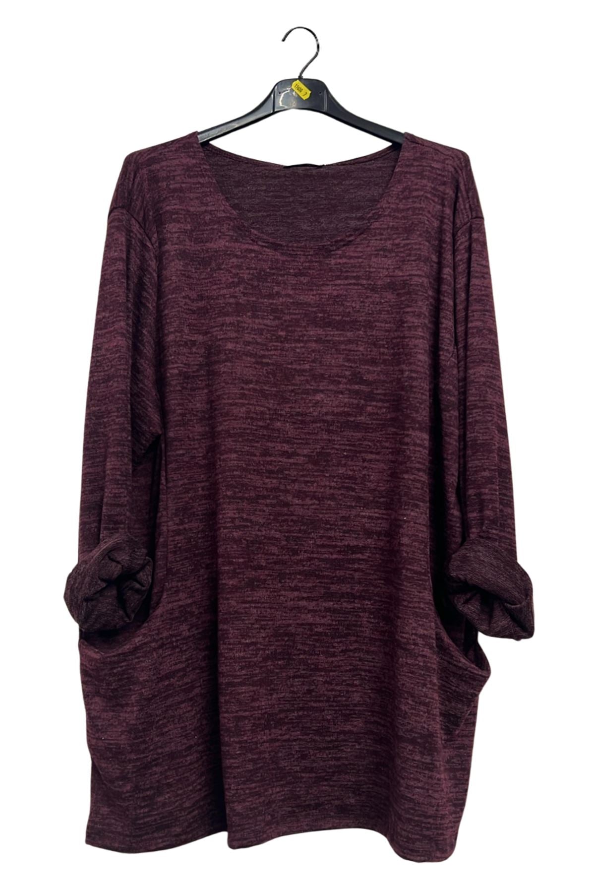 Subtle Heathered Textured Two Front Draped Pockets Top