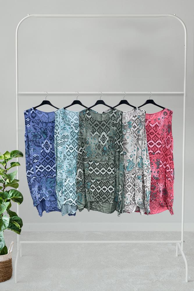 Trendy Aztec Floral Design Dress with Functional Pockets