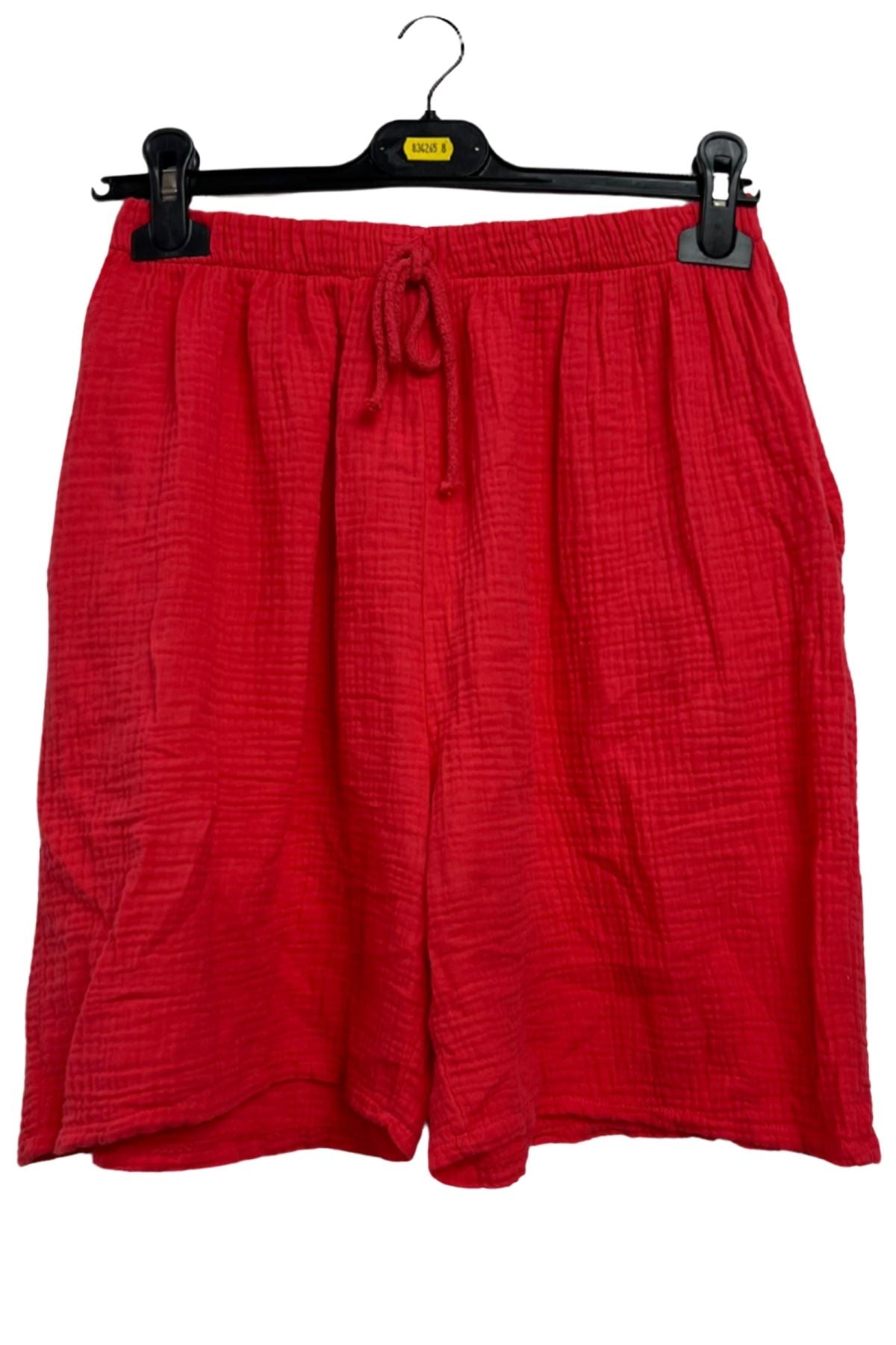 Plain Drawstring Waist Side Pockets Cotton Shorts