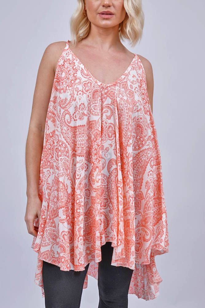 Paisley Print High Low Hem Top