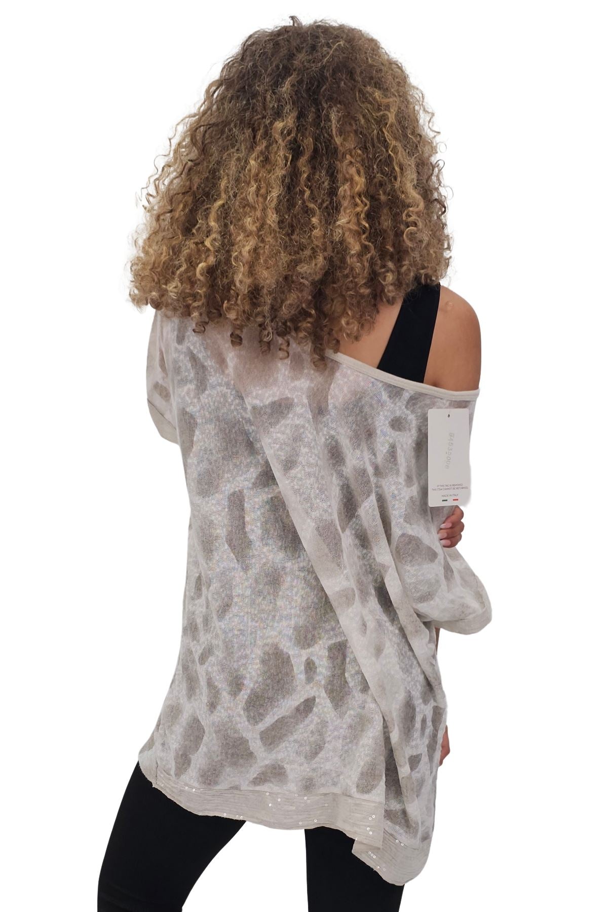 Giraffe Print Sequin Detail Hem With Scarf Box Top