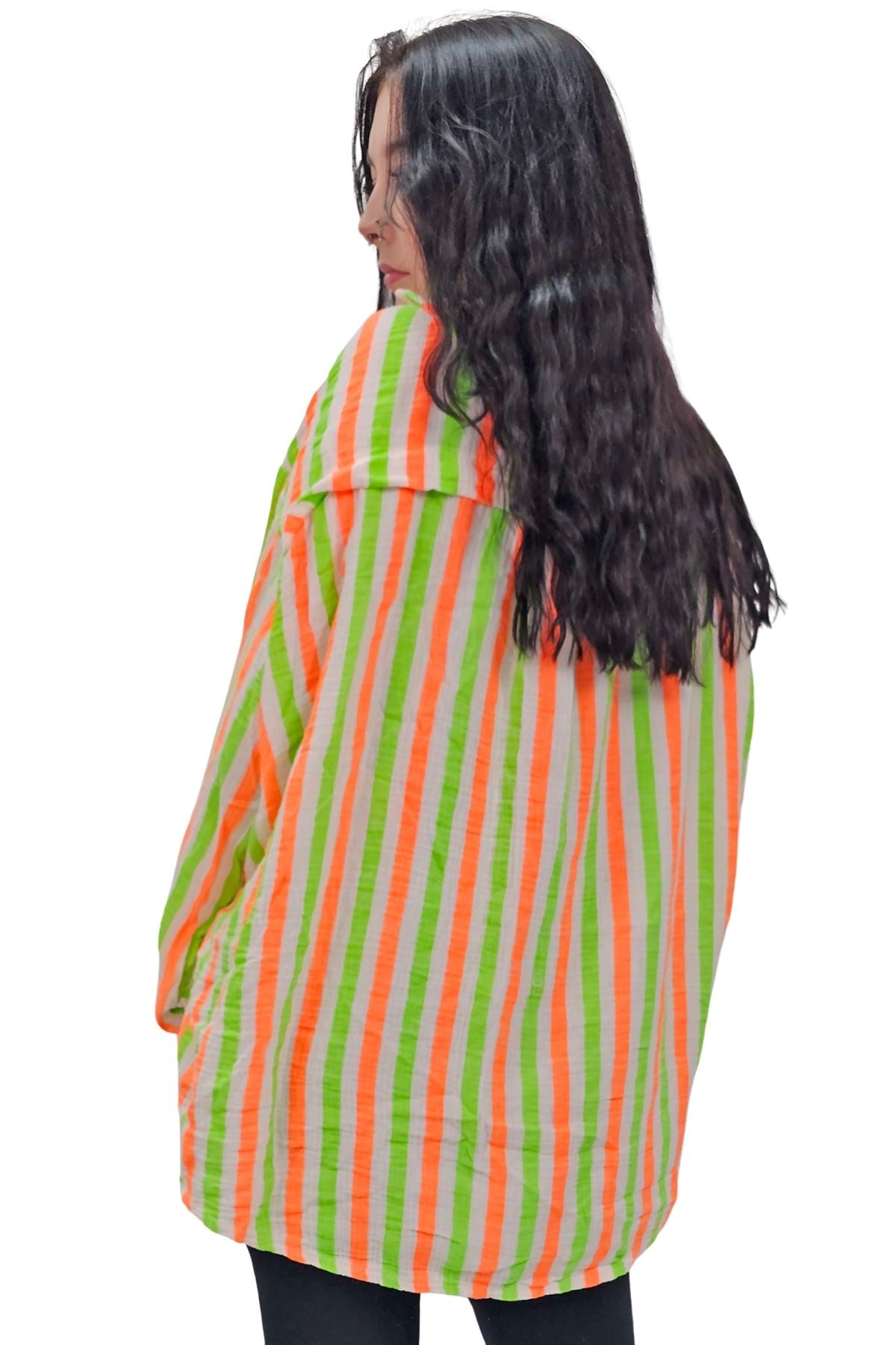 Vertical Stripes In Alternating Shades Button-Down Cotton Shirt