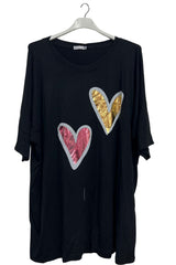 Dual Metallic Foil Hearts Oversized Top