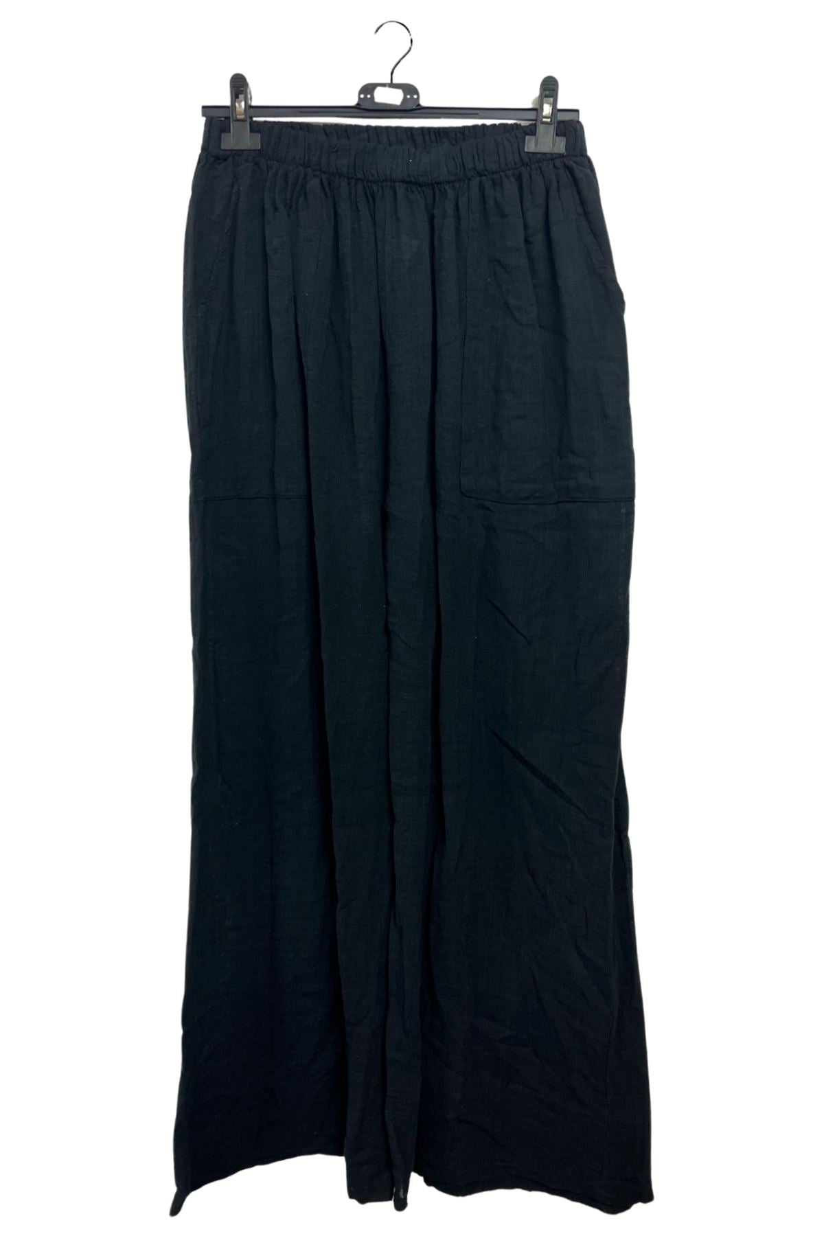 Plain Side Pockets Wide Leg Cotton Palazzo