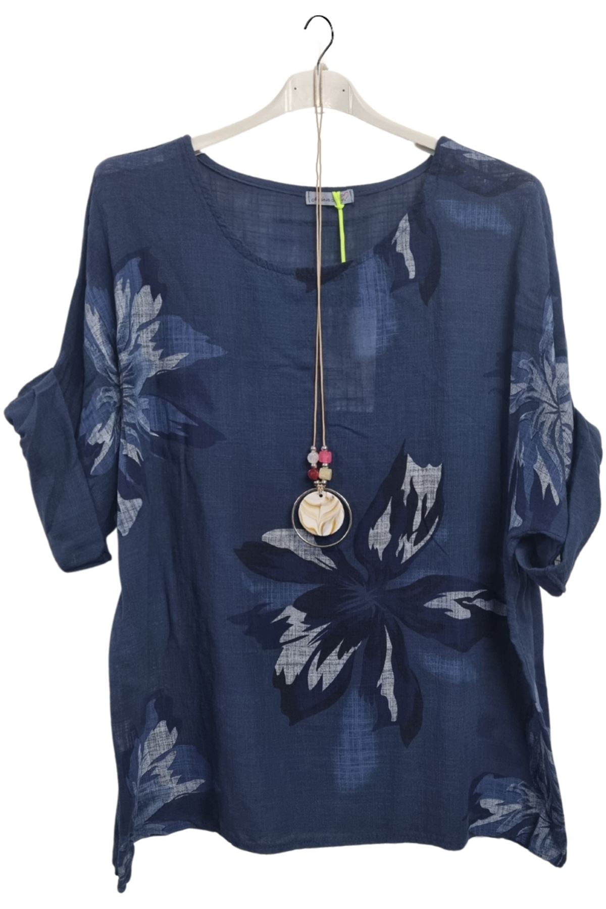 Floral Print Tunic Necklace Cotton Top