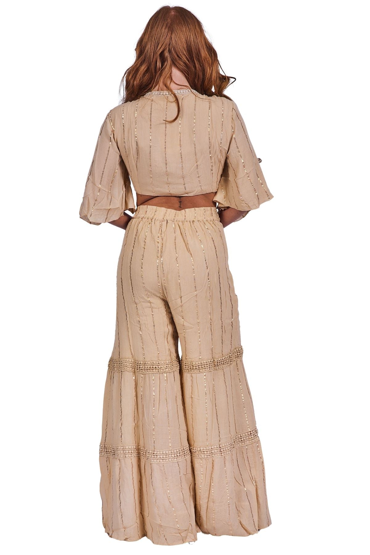 Vertical Metallic Accents Stripes Bohemian Style Co-Ord
