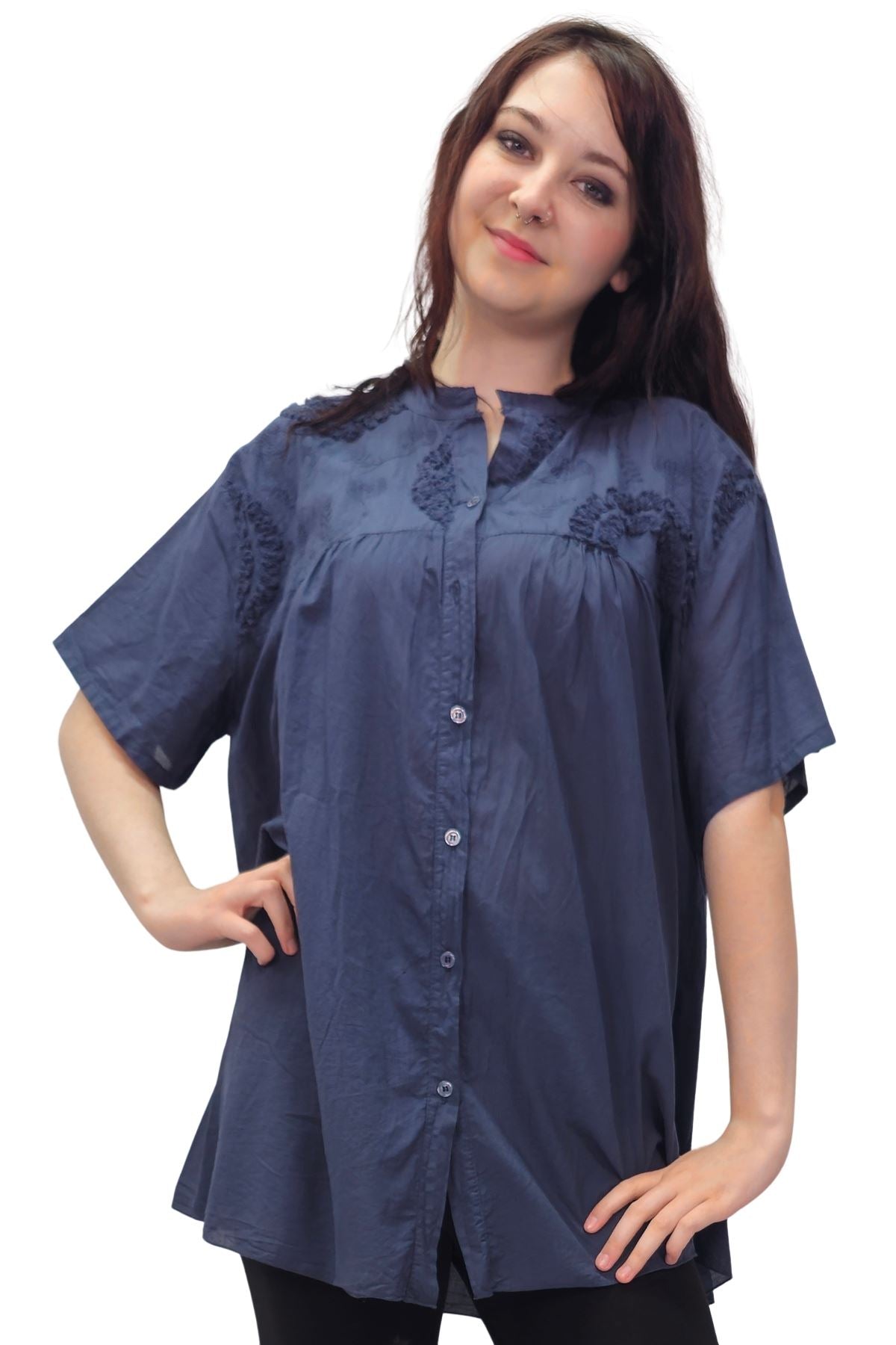 Plain Intricate Floral Embroidery Cotton Shirt