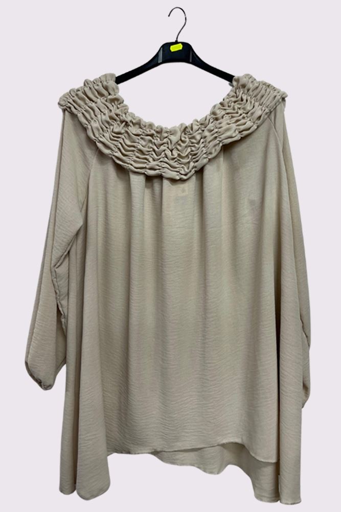 Plain Ruffle Neckline Oversized Top