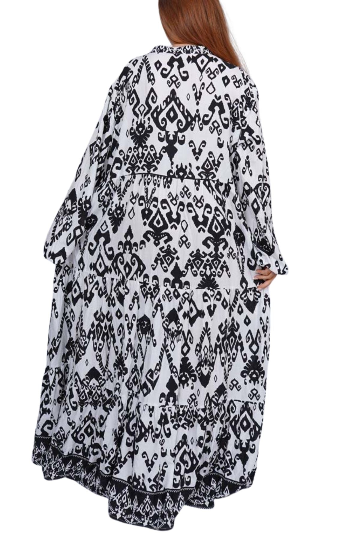 Aztec Print Tiered Viscose Dress