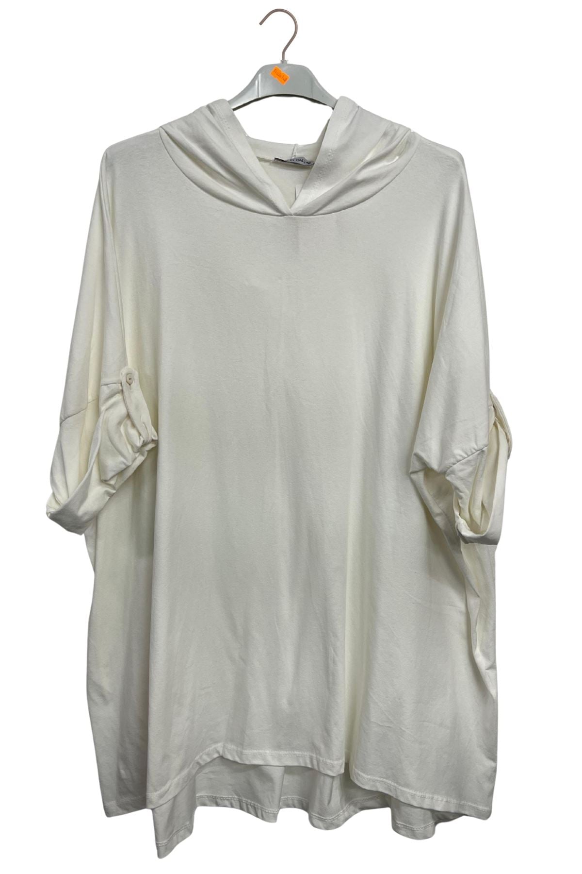 Plain Rolled Tab Sleeves Hooded Top