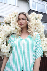Vertical Stripes Print Front Tie Knot Top