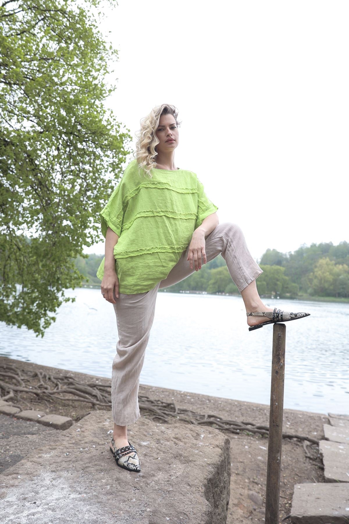 Plain Oversized Box Linen Top