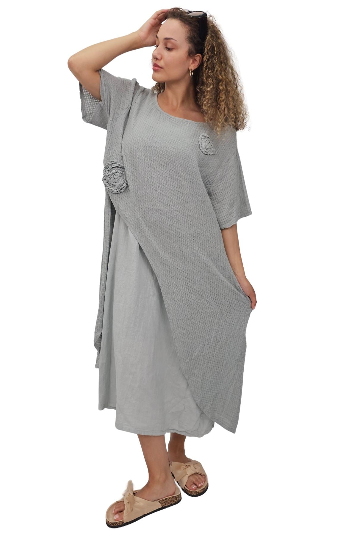 Plain Layered Asymmetrical Linen Dress