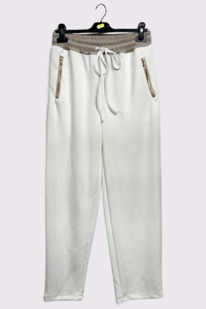Plain Drawstring Waistband Zip Pockets Trousers
