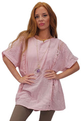 Plain Textured Side Panel Necklace Cotton Top