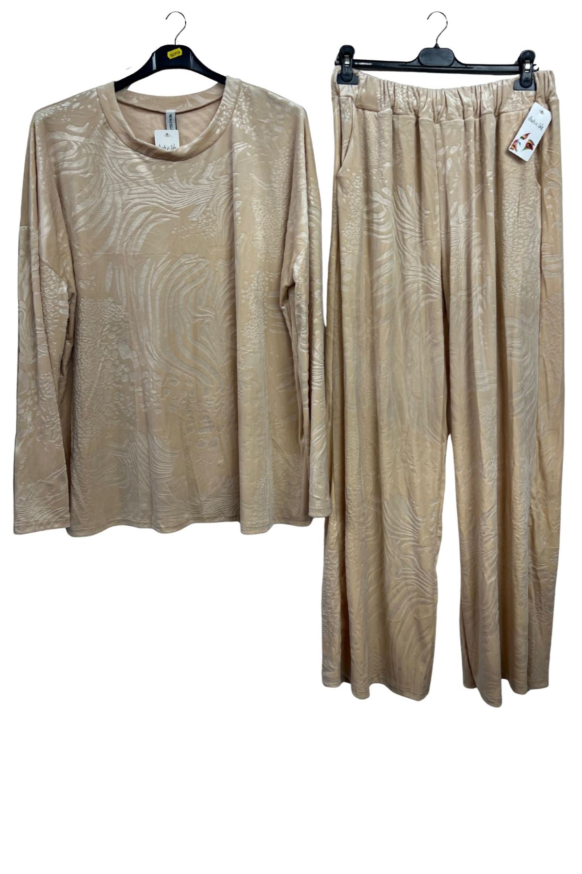 Subtle Textured Crushed Velvet Tunic Top Wide Legs Co-Ord Set