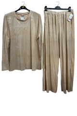Subtle Textured Crushed Velvet Tunic Top Wide Legs Co-Ord Set