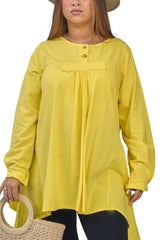 Plain Front Button Detail Hanky Hem Cotton Top