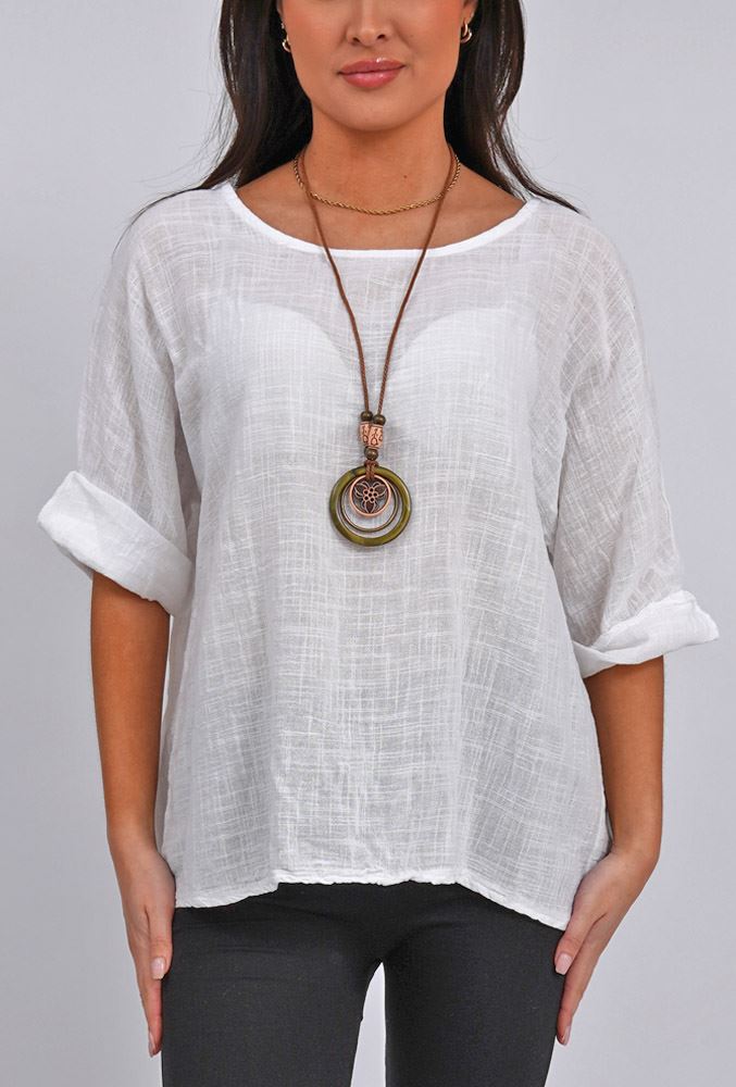 Plain Necklace Cotton Tunic Top