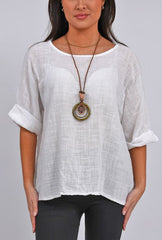Plain Necklace Cotton Tunic Top