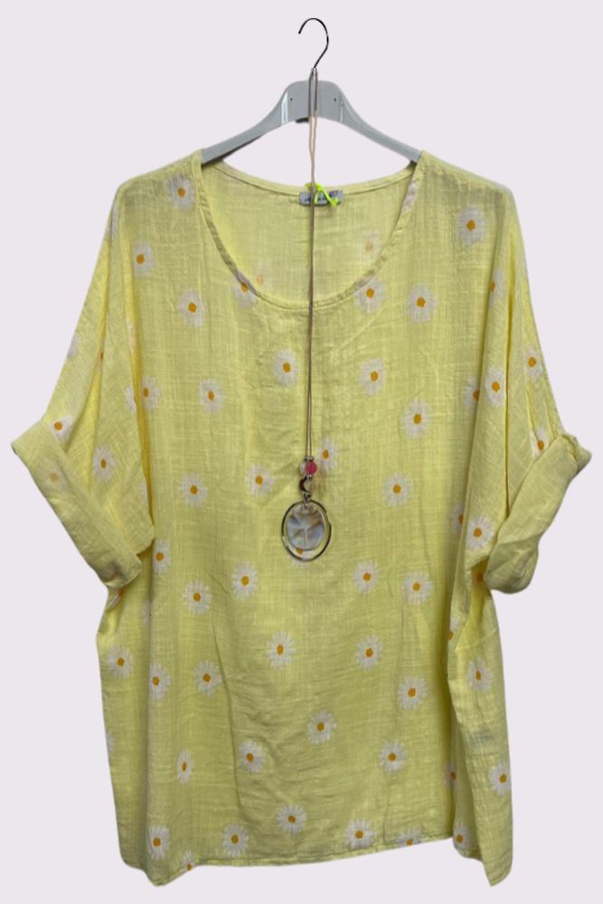 Daisy Flower Print Necklace Cotton Top