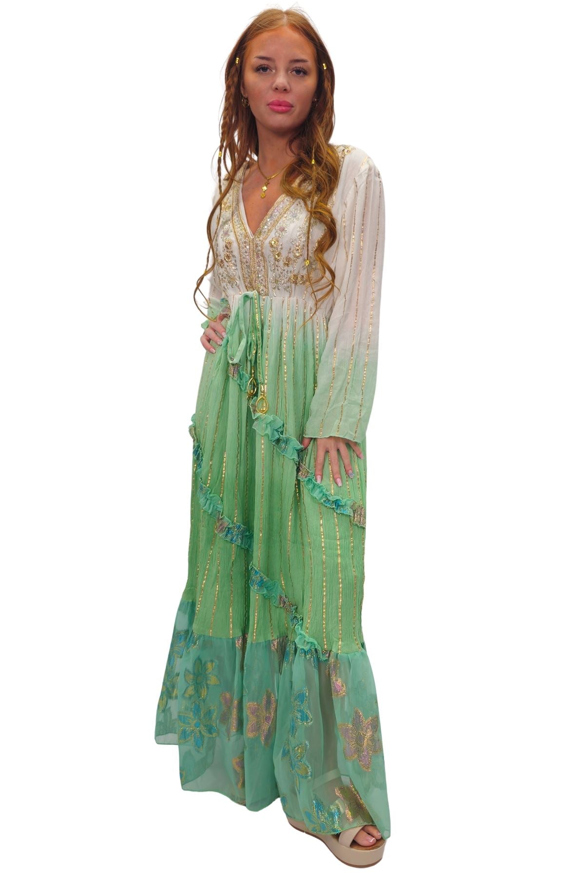 Floral Sequin Cinched Waist With Tie Detail Dress