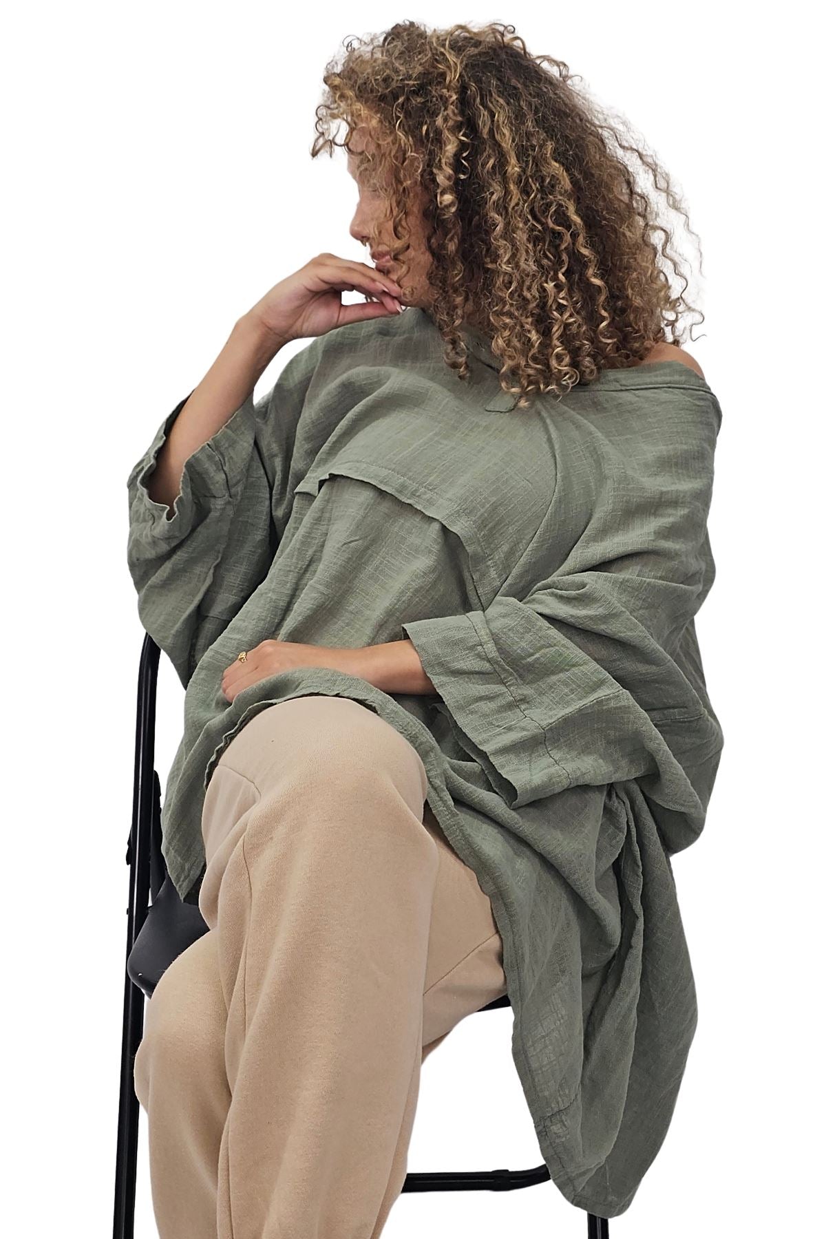 Plain Hanky Hem Oversized Cotton Top