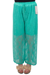 Floral Lace Pattern Drawstring Waistband Trousers
