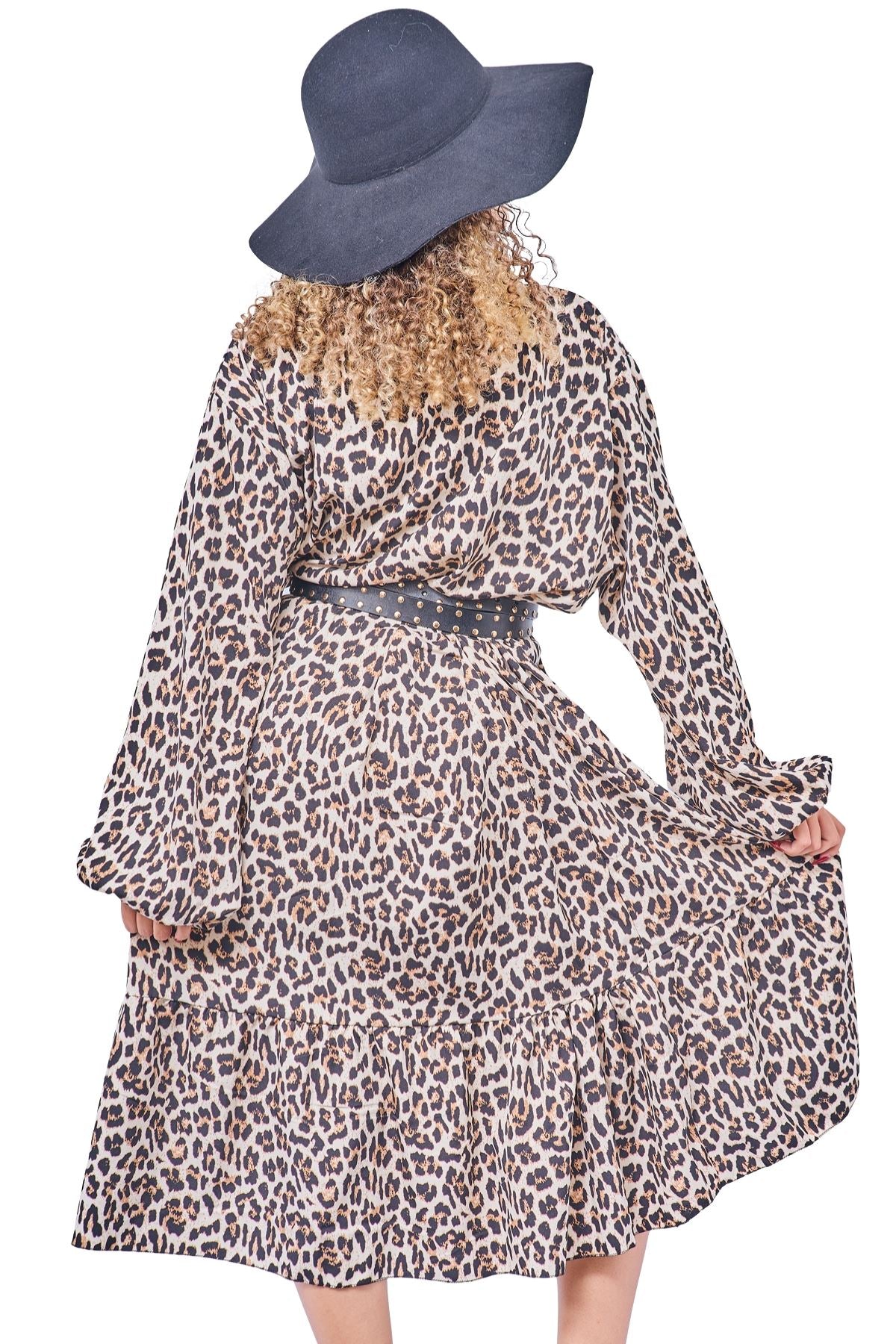 All-Over Leopards Print Button-Front Dress