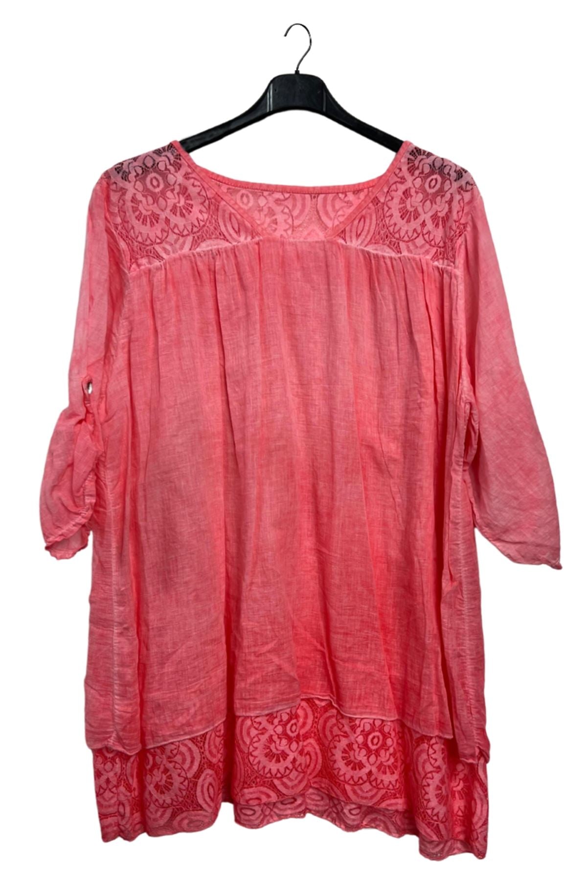 Floral Pattern Lace Detailing Layered Hem Cotton Top