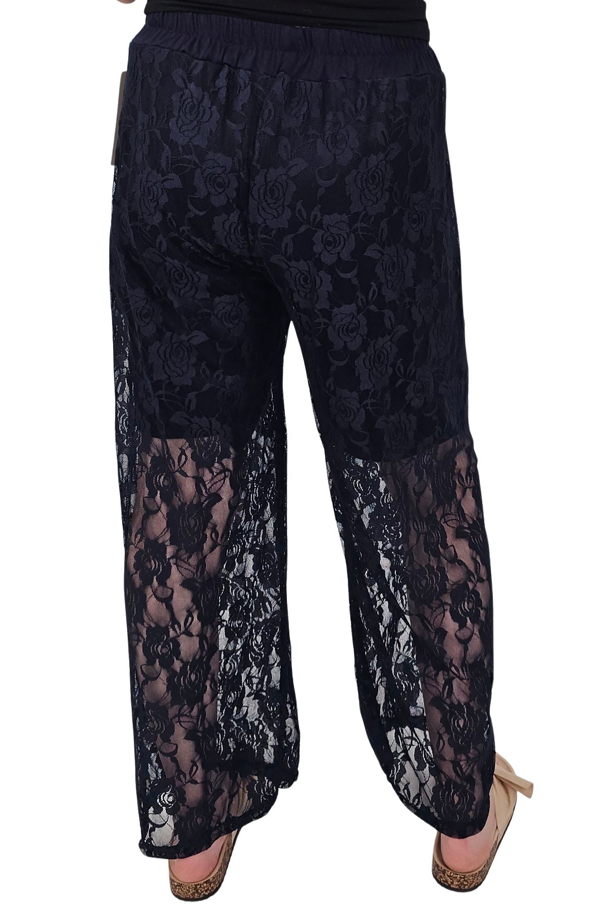 Floral Lace Pattern Drawstring Waistband Trousers