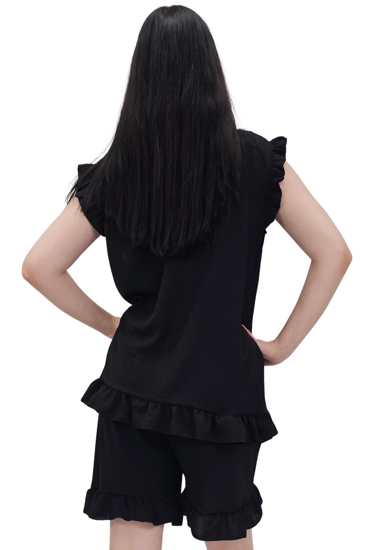 Plain Sleeveless Ruffle-Trimmed Co-Ord Set