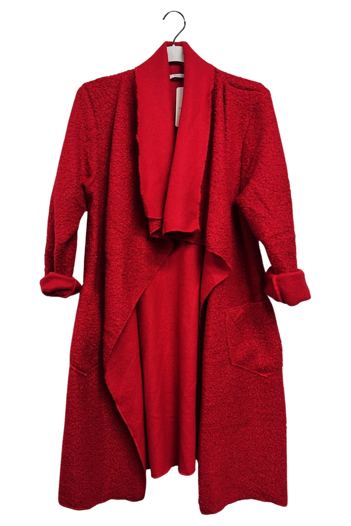 Plain Draped Coller Front Two Pockets Cotton Coat
