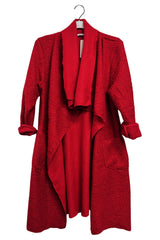 Plain Draped Coller Front Two Pockets Cotton Coat