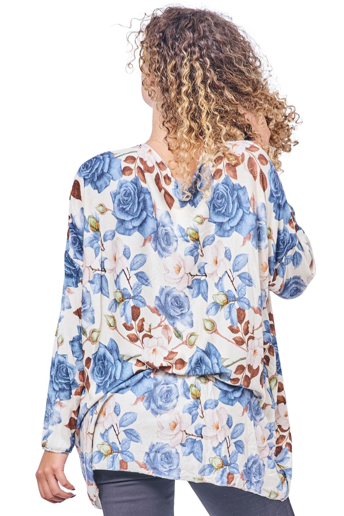 Rose Flower Print Soft Knit Top