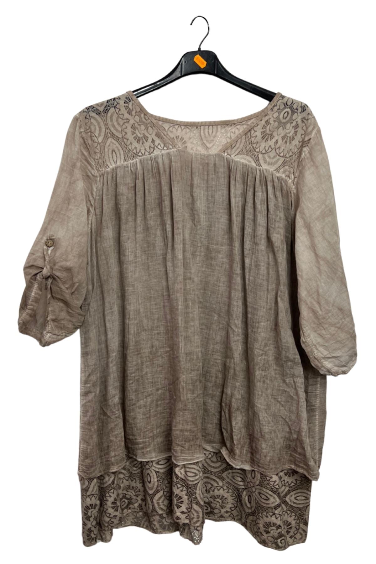 Floral Pattern Lace Detailing Layered Hem Cotton Top