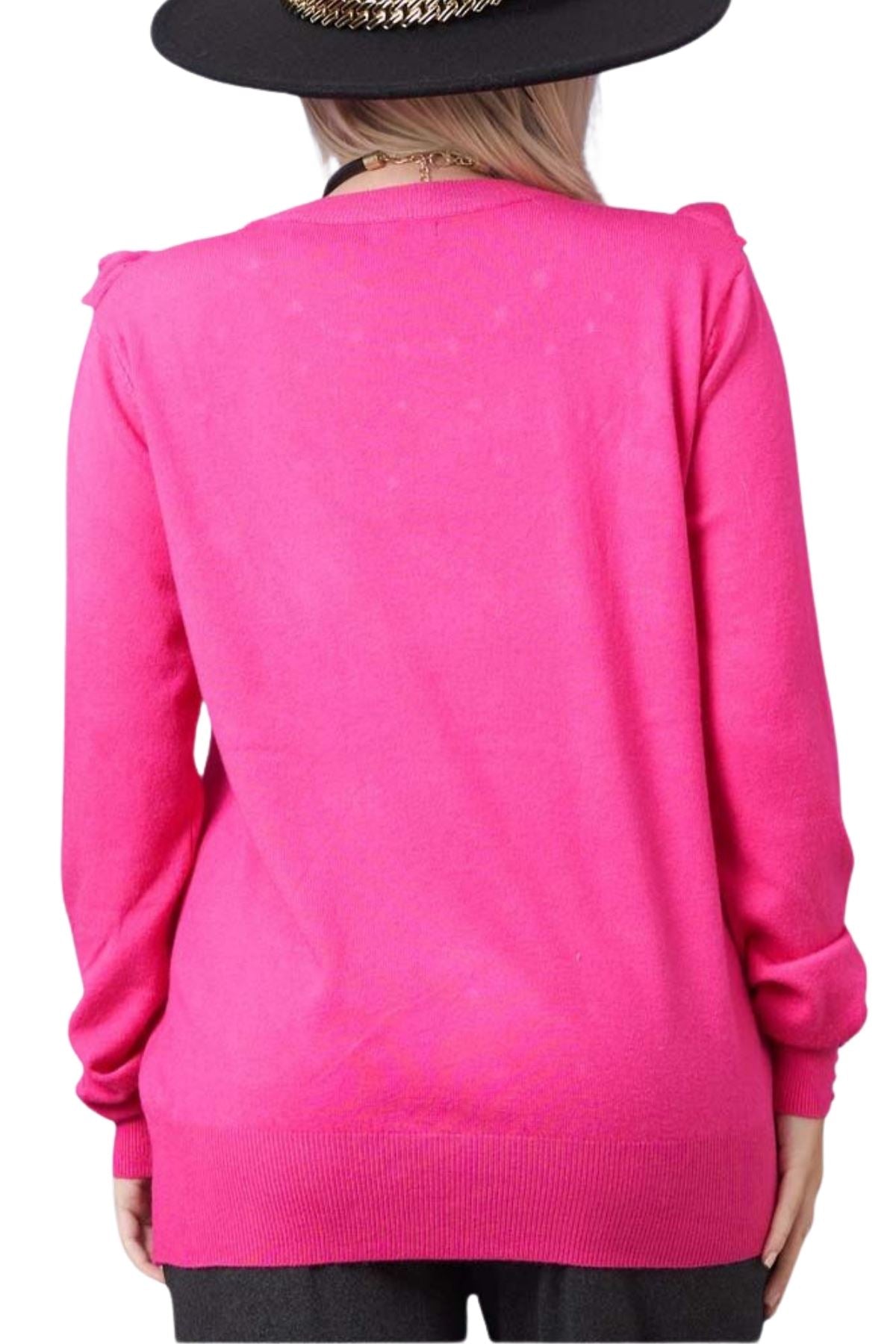 Pearls Side Chest Frill Ribbed Hem Soft Jumper
