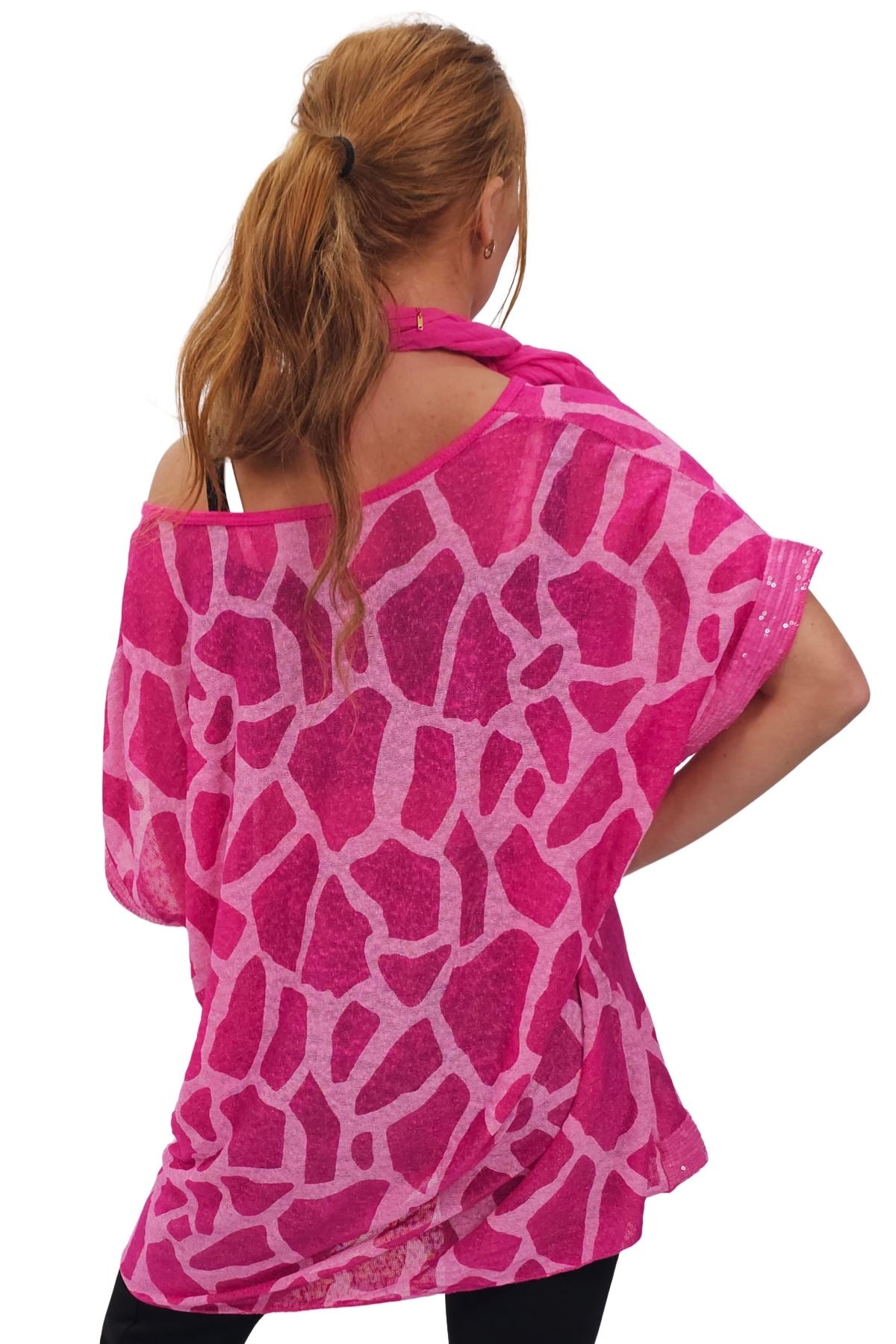 Giraffe Print Sequin Detail Hem With Scarf Box Top