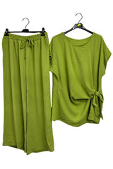 Plain Side Tie Detail Drawstring Waistband Co-Ord Set