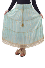Gold Stripe Pattern Layered Maxi Skirt
