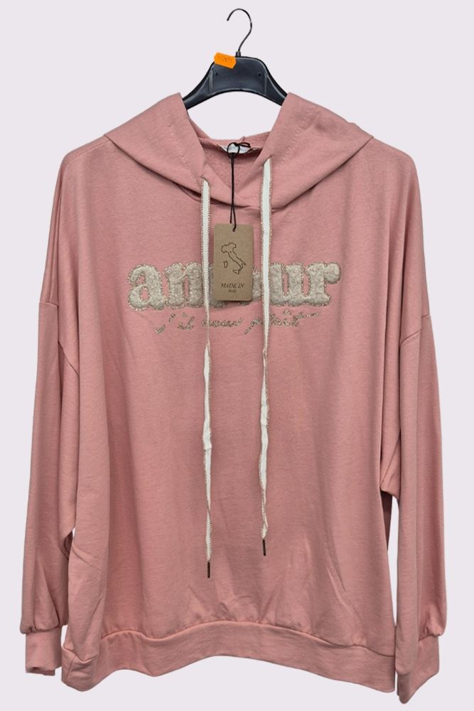 Amour Motif Lurex Embroidery Oversized Hoodstring Cotton Hoodie